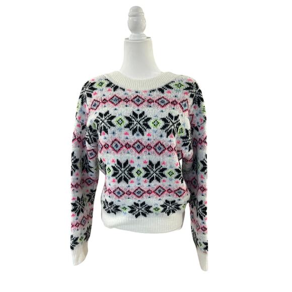 Victoria's Secret Reversible Soft Fuzzy Snowflake Fair Isle Sweater Size S Pink - Picture 1 of 4